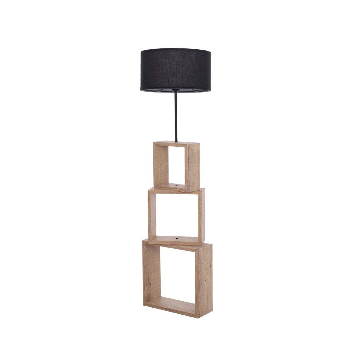 GloboStar® LUMO 201-0070 Μοντέρνο Επιδαπέδιο Φωτιστικό Μονόφωτο 1 x E27 IP20 Μπεζ Ξύλο με Μαύρο Ύφασμα - Μ37 x Π37 x Υ155cm - ledmania.gr