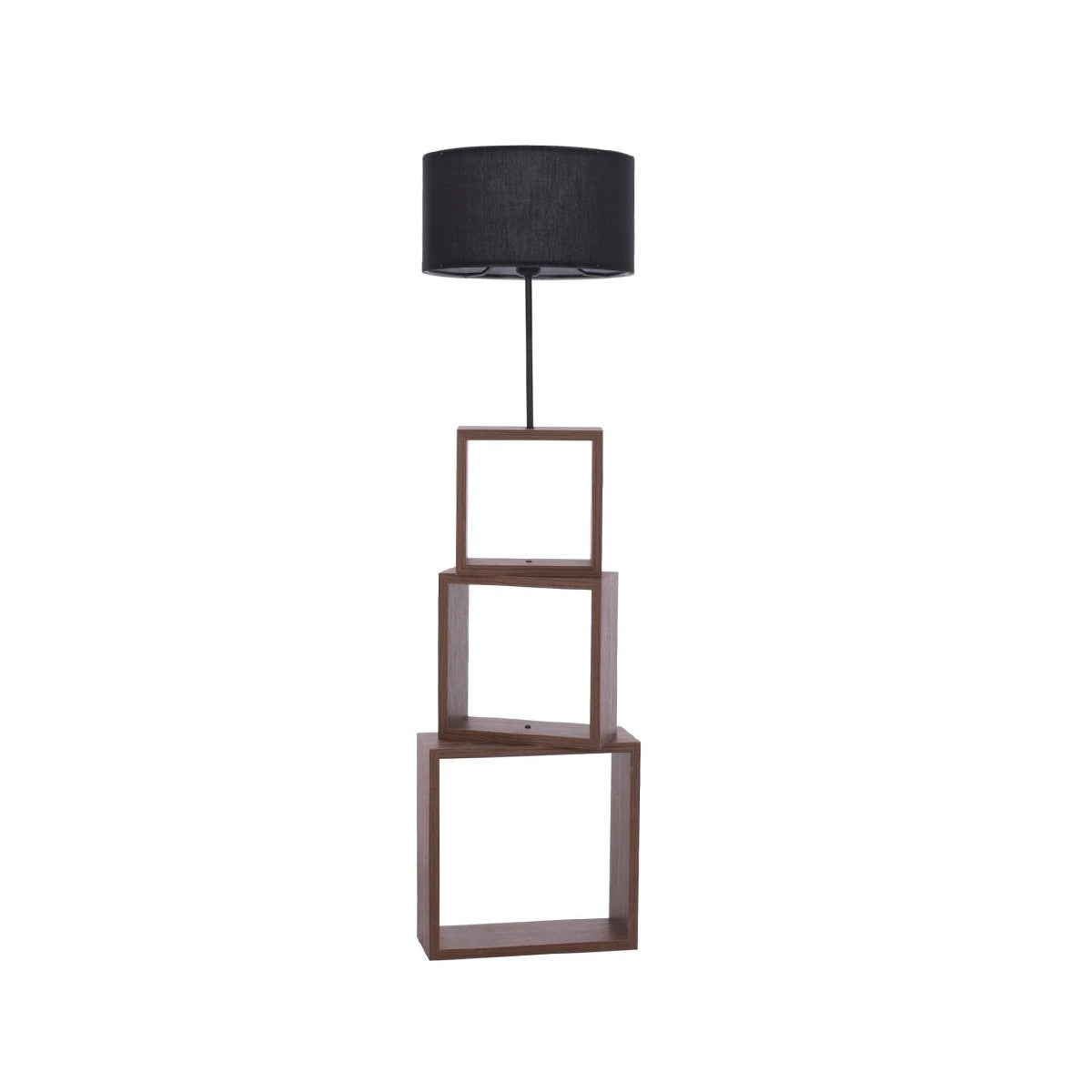 GloboStar® LUMO 201-0072 Μοντέρνο Επιδαπέδιο Φωτιστικό Μονόφωτο 1 x E27 IP20 Καρυδί Ξύλο με Μαύρο Ύφασμα - Μ37 x Π37 x Υ155cm - ledmania.gr