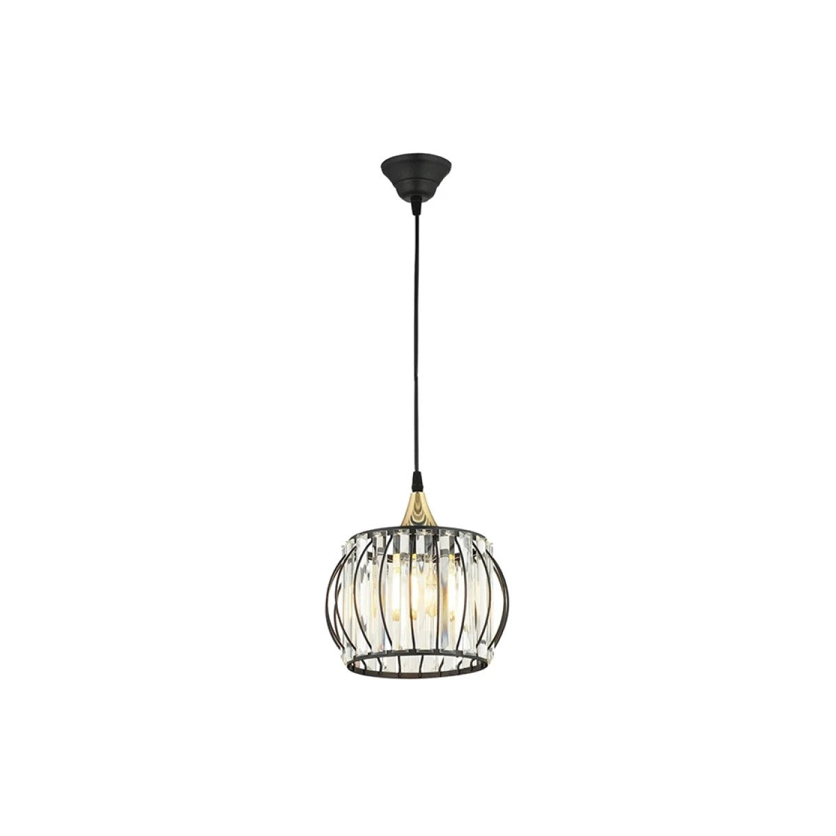 GloboStar® LUCERO 201-0078 Vintage Κρεμαστό Φωτιστικό Πλέγμα Μονόφωτο 1 x E27 IP20 Μαύρο και Χρυσό Μέταλλο - Μ16 x Π16 x Υ70cm - ledmania.gr