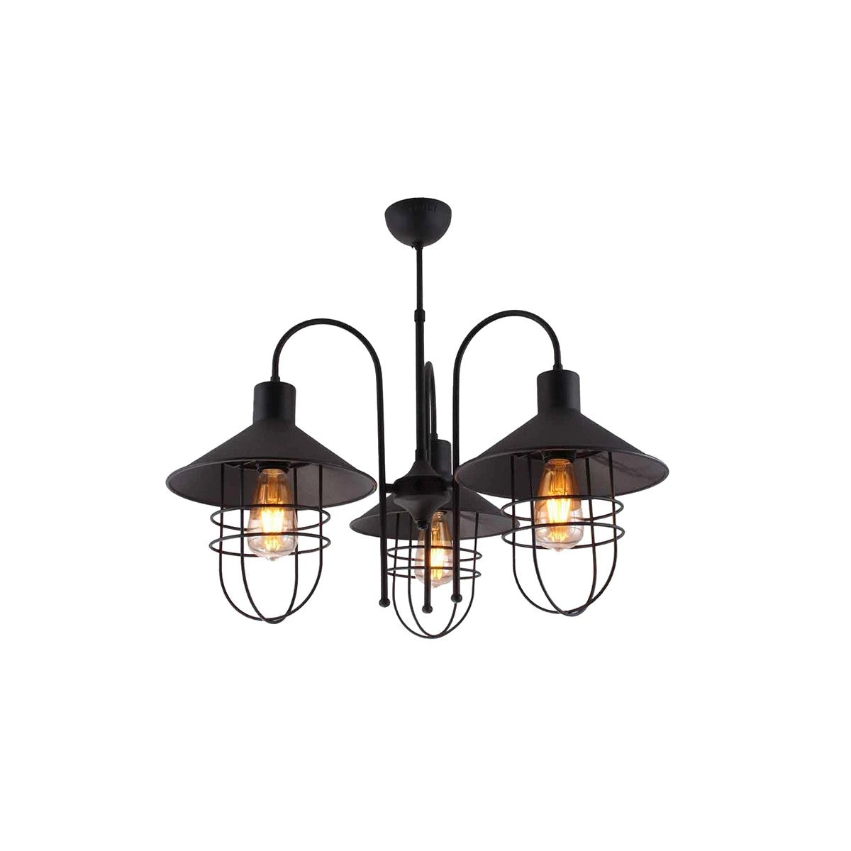 GloboStar® BLAZEO 201-0079 Vintage Κρεμαστό Φωτιστικό Καμπάνα Τρίφωτο 3 x E27 IP20 Μαύρο Μέταλλο - Μ40 x Π40 x Υ40cm - ledmania.gr
