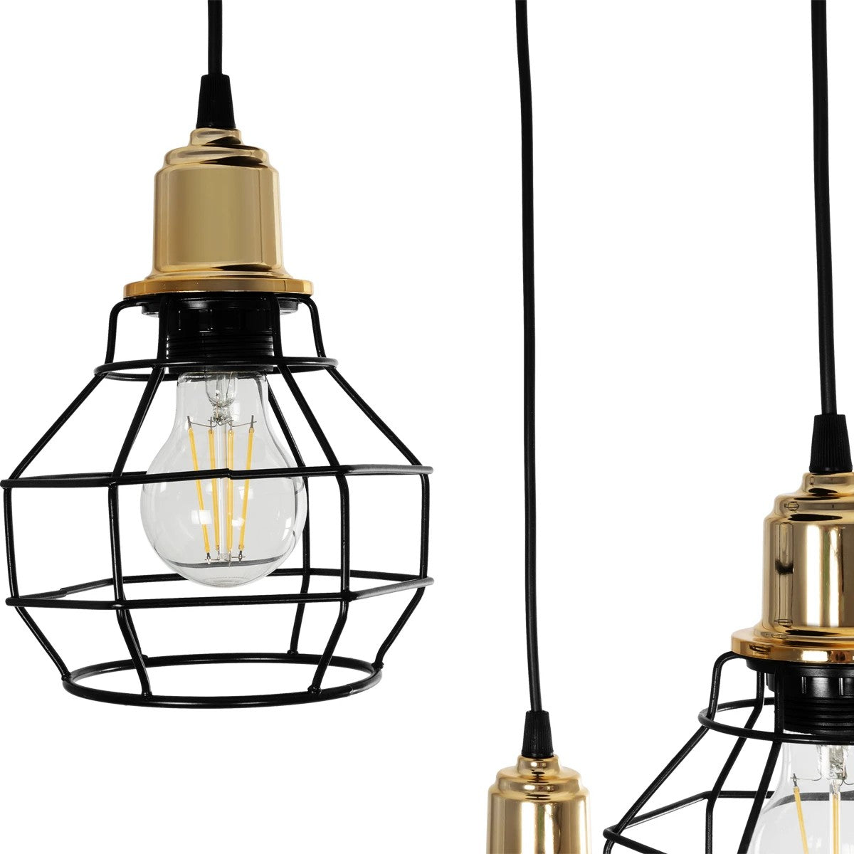 GLOBOSTAR® NOVARAY 201-0083 Vintage Κρεμαστό Φωτιστικό Οροφής με Ντουί 3 x E27 AC 220-240V IP20 - Μαύρο & Χρυσό - Μ40 x Π40 x Υ50cm