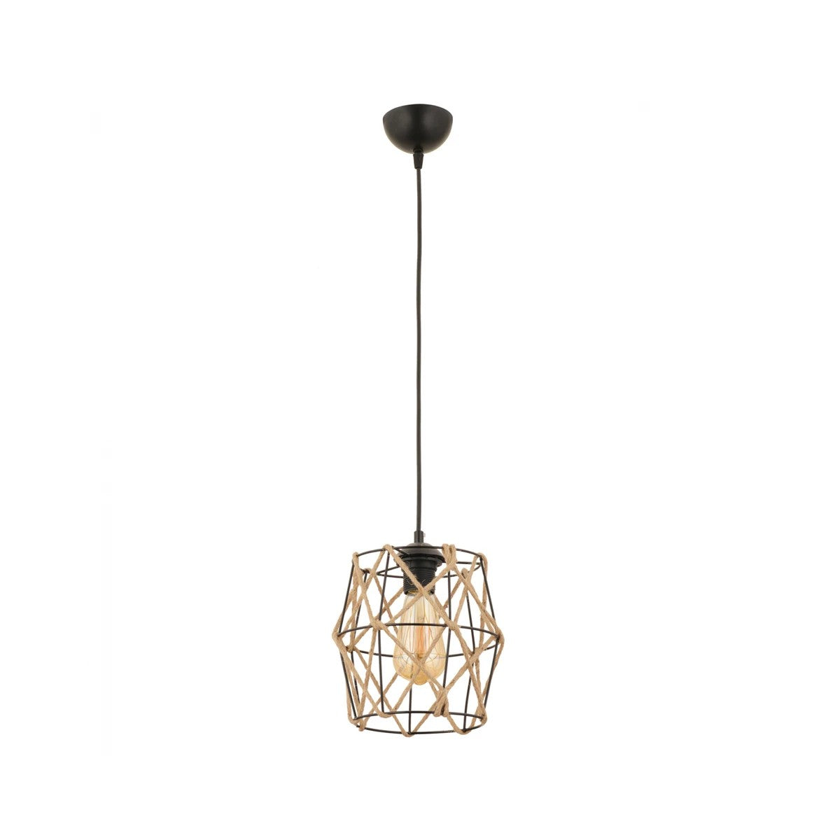GloboStar® SOLON 201-0088 Vintage Κρεμαστό Φωτιστικό Πλέγμα Μονόφωτο 1 x E27 IP20 Μαύρο Μέταλλο -  Μ22 x Π22 x Υ86cm - ledmania.gr