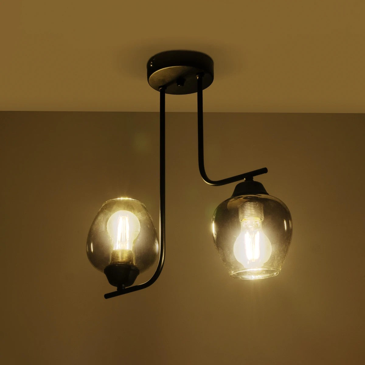 GloboStar® GLOSSA 201-0091 Vintage Φωτιστικό Οροφής Μπάλα Δίφωτο 2 x E27 IP20 Μαύρο Μέταλλο με Μαύρο Φιμέ Γυαλί - Μ40 x Π15 x Υ17cm - ledmania.gr