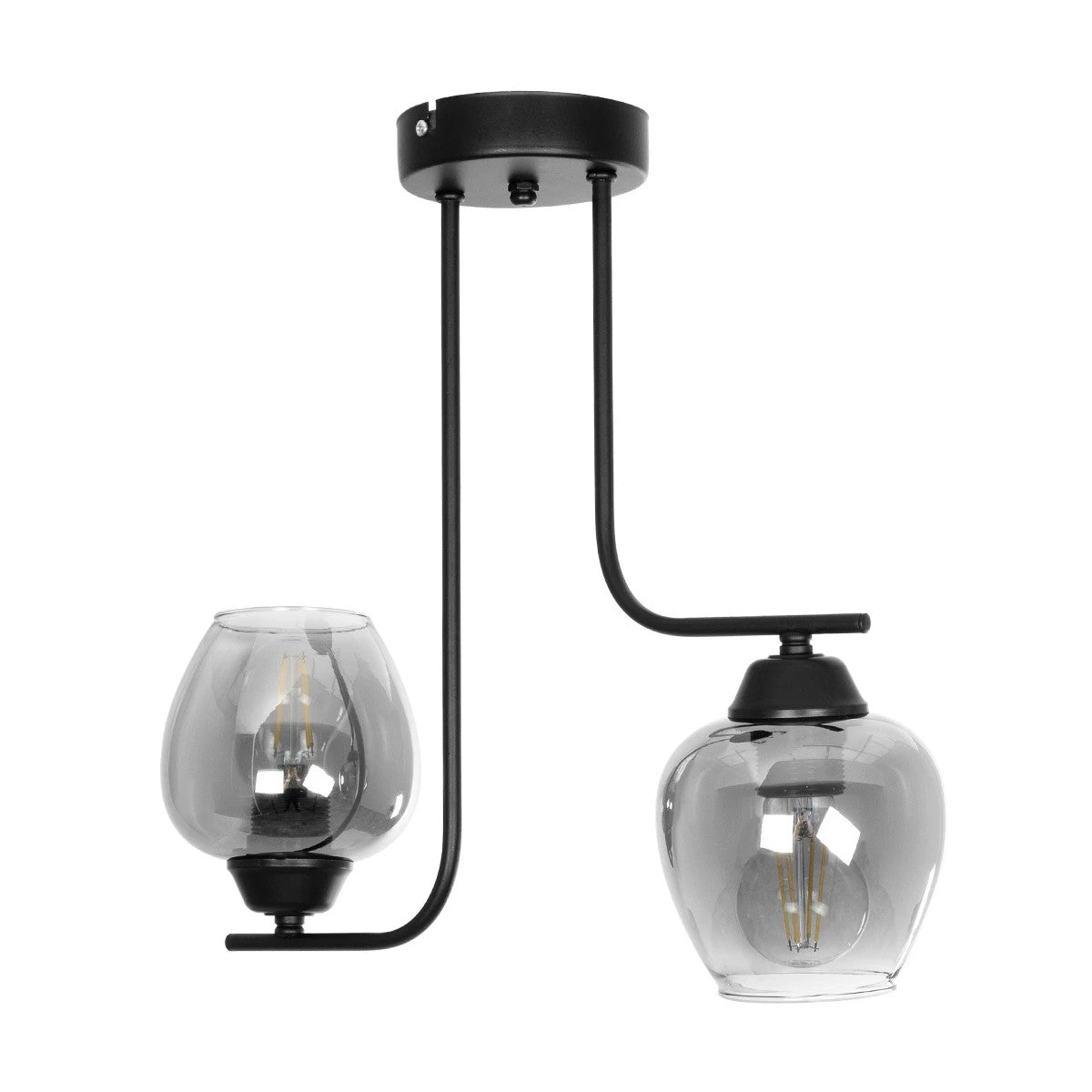 GloboStar® GLOSSA 201-0091 Vintage Φωτιστικό Οροφής Μπάλα Δίφωτο 2 x E27 IP20 Μαύρο Μέταλλο με Μαύρο Φιμέ Γυαλί - Μ40 x Π15 x Υ17cm - ledmania.gr