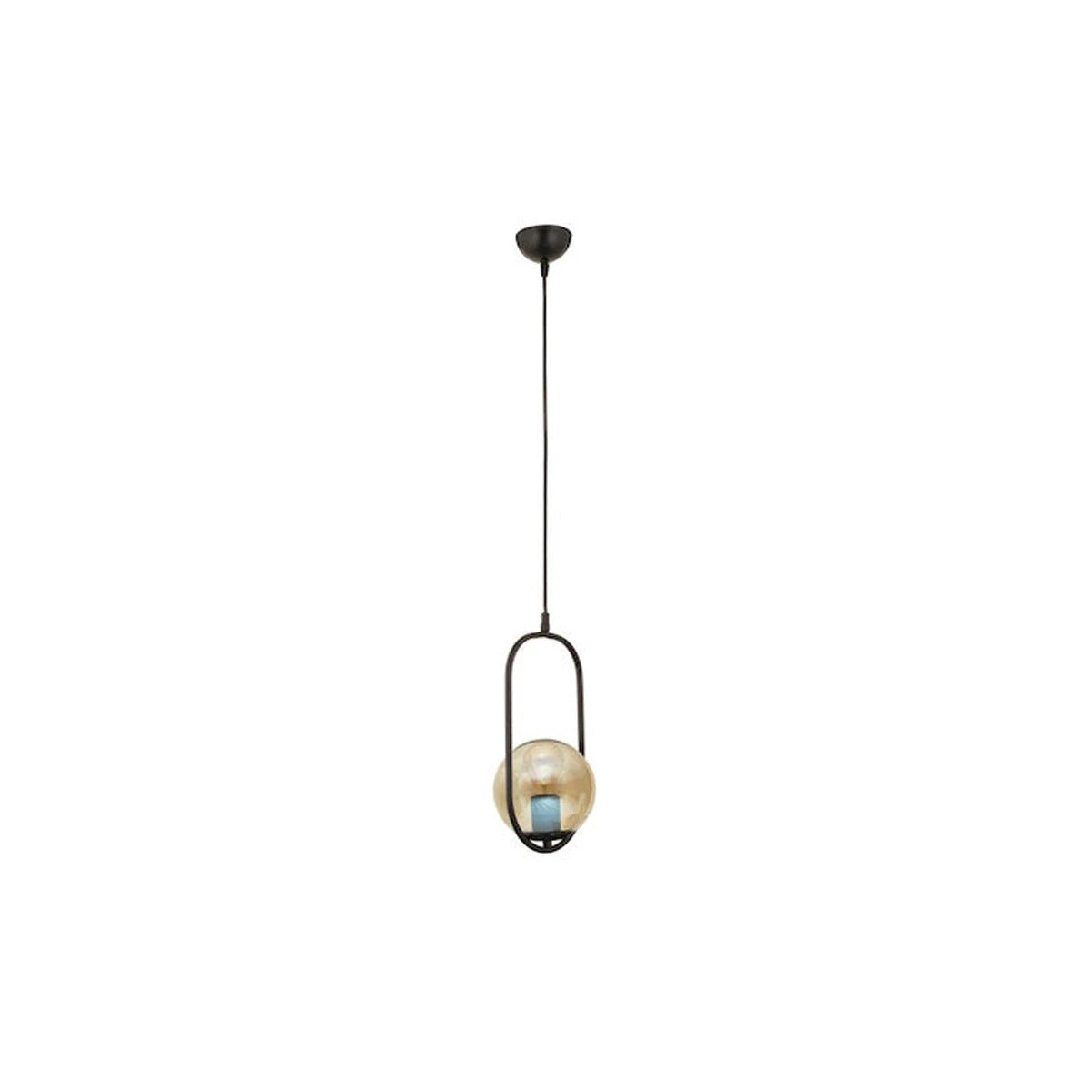 GloboStar® ZENITH 201-0093 Κρεμαστό Φωτιστικό Οροφής Μπάλα Μονόφωτο Vintage 1 x E27 IP20 Μαύρο Μέταλλο με Μελί Γυαλί - Μ17 x Π17 x Υ70cm - ledmania.gr