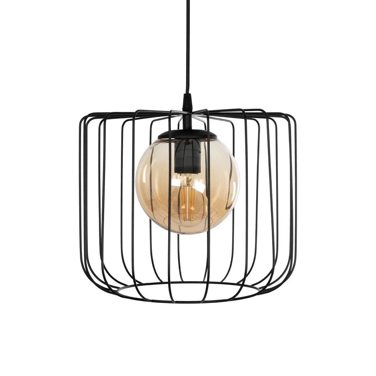 GLOBOSTAR® FLAMIA 201-0099 Vintage Κρεμαστό Φωτιστικό Οροφής με Ντουί 1 x E27 AC 220-240V IP20 - Μαύρο & Μελί - Μ31 x Π31 x Υ29cm