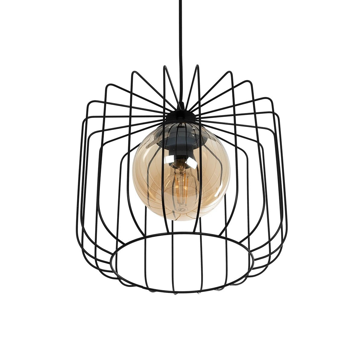 GLOBOSTAR® FLAMIA 201-0099 Vintage Κρεμαστό Φωτιστικό Οροφής με Ντουί 1 x E27 AC 220-240V IP20 - Μαύρο & Μελί - Μ31 x Π31 x Υ29cm
