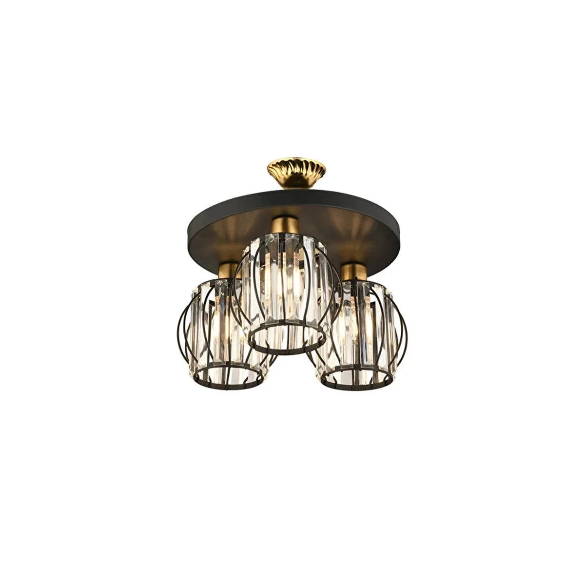 GloboStar® ILLUME 201-0100 Vintage Φωτιστικό Οροφής Κρύσταλλα Τρίφωτο 3 x E27 IP20 Μαύρο & Χρυσό Μέταλλο με Διάφανο Γυαλί - Μ35 x Π35 x Υ40cm - ledmania.gr
