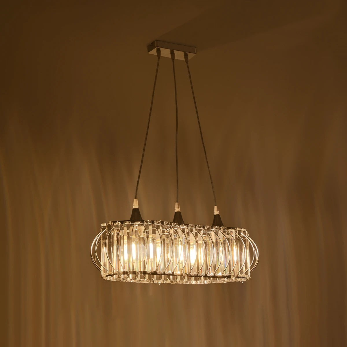 GLOBOSTAR® RAZIA 201-0101 Vintage Κρεμαστό Φωτιστικό Οροφής με Ντουί 3 x E27 AC 220-240V IP20 - Ασημί & Διάφανο - Μ60 x Π30 x Υ25cm