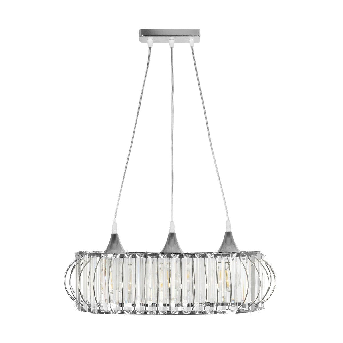 GLOBOSTAR® RAZIA 201-0101 Vintage Κρεμαστό Φωτιστικό Οροφής με Ντουί 3 x E27 AC 220-240V IP20 - Ασημί & Διάφανο - Μ60 x Π30 x Υ25cm