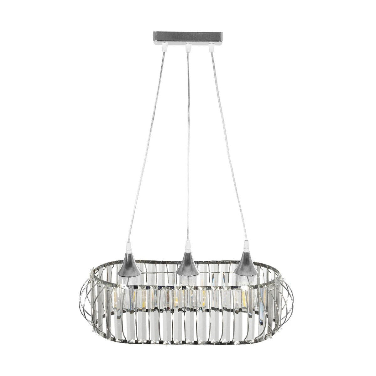 GLOBOSTAR® RAZIA 201-0101 Vintage Κρεμαστό Φωτιστικό Οροφής με Ντουί 3 x E27 AC 220-240V IP20 - Ασημί & Διάφανο - Μ60 x Π30 x Υ25cm