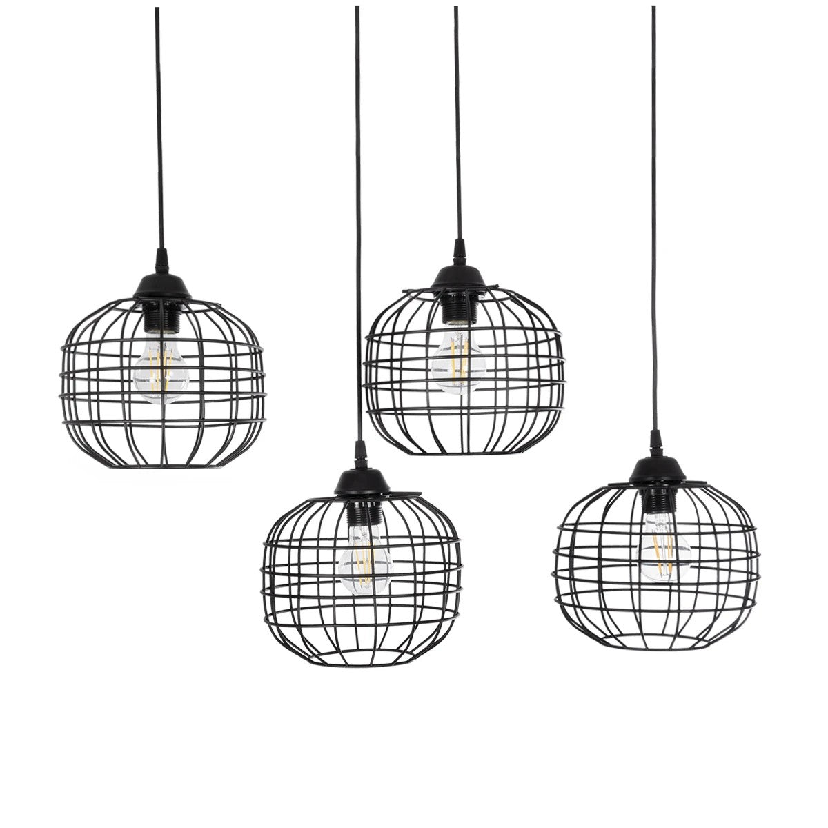 GloboStar® PULSAR 201-0103 Vintage Κρεμαστό Φωτιστικό Ράγα Πολύφωτο 4 x E27 IP20 Μαύρο Μέταλλο - Μ70 x Π20 x Υ80cm - ledmania.gr