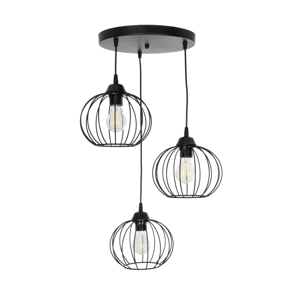 GLOBOSTAR® FLAMIA 201-0109 Vintage Κρεμαστό Φωτιστικό Οροφής με Ντουί 3 x E27 AC 220-240V IP20 - Μαύρο - Μ44 x Π44 x Υ66cm