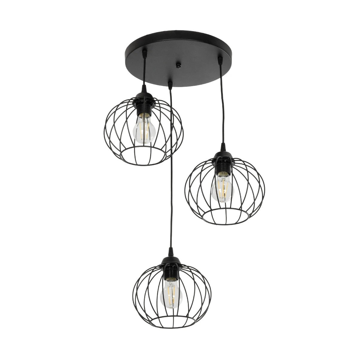 GLOBOSTAR® FLAMIA 201-0109 Vintage Κρεμαστό Φωτιστικό Οροφής με Ντουί 3 x E27 AC 220-240V IP20 - Μαύρο - Μ44 x Π44 x Υ66cm