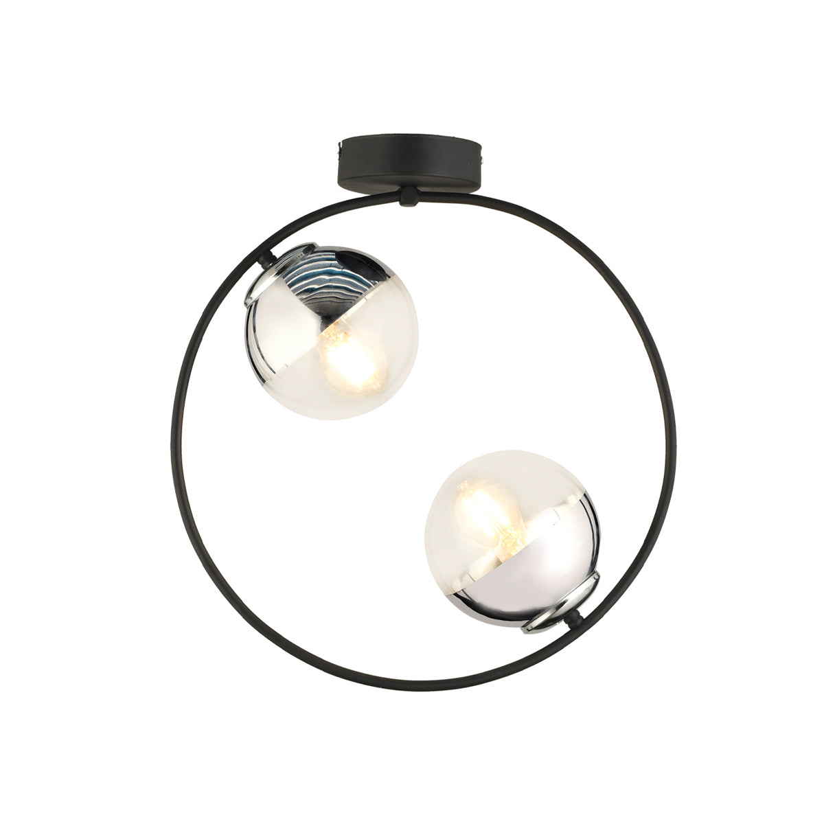 GloboStar® CITY 202-0040 Μοντέρνο Φωτιστικό Οροφής Μπάλα Δίφωτο 2 x E27 IP20 Μαύρο Μέταλλο με Διάφανο Γυαλί - Μ45 x Π15 x Υ55cm - ledmania.gr