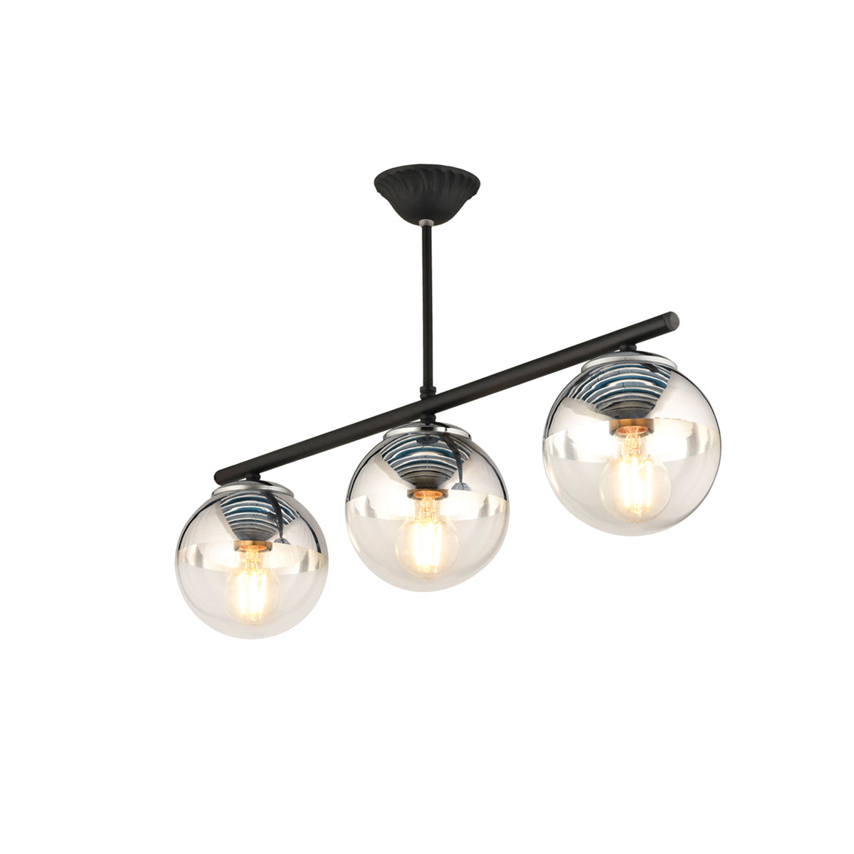 GloboStar® CITY 202-0043 Μοντέρνο Κρεμαστό Φωτιστικό Μπάλα Τρίφωτο 3 x E27 IP20 Μαύρο Μέταλλο με Διάφανο Γυαλί - Μ55 x Π15 x Υ43cm - ledmania.gr