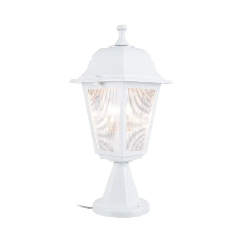 GloboStar® SOLME 203-0220 Vintage Επιδαπέδιο Φωτιστικό Φαναράκι Μονόφωτο 1 x E27 IP44 Λευκό Πλαστικό Σώμα - Μ15 x Π15 x Υ38cm - ledmania.gr