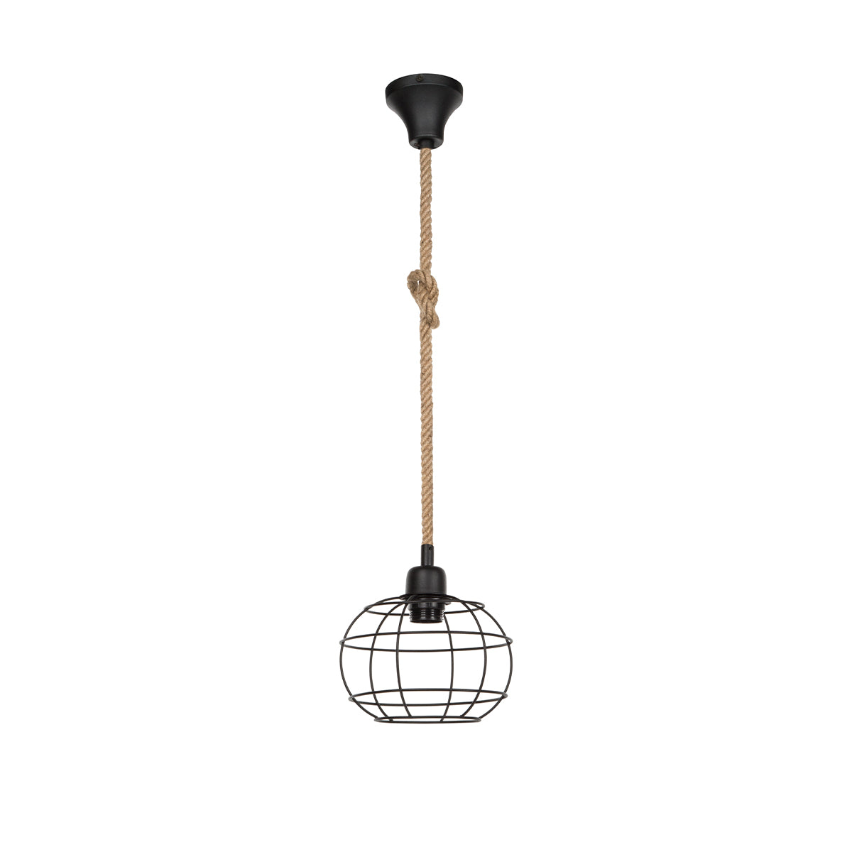 GloboStar® TALAH 203-0008 Vintage Κρεμαστό Φωτιστικό Σχοινί Μονόφωτο 1 x E27 IP20 Μαύρο Μέταλλο με Μπεζ Σχοινί - Μ14 x Π14 x Υ61.5cm - ledmania.gr