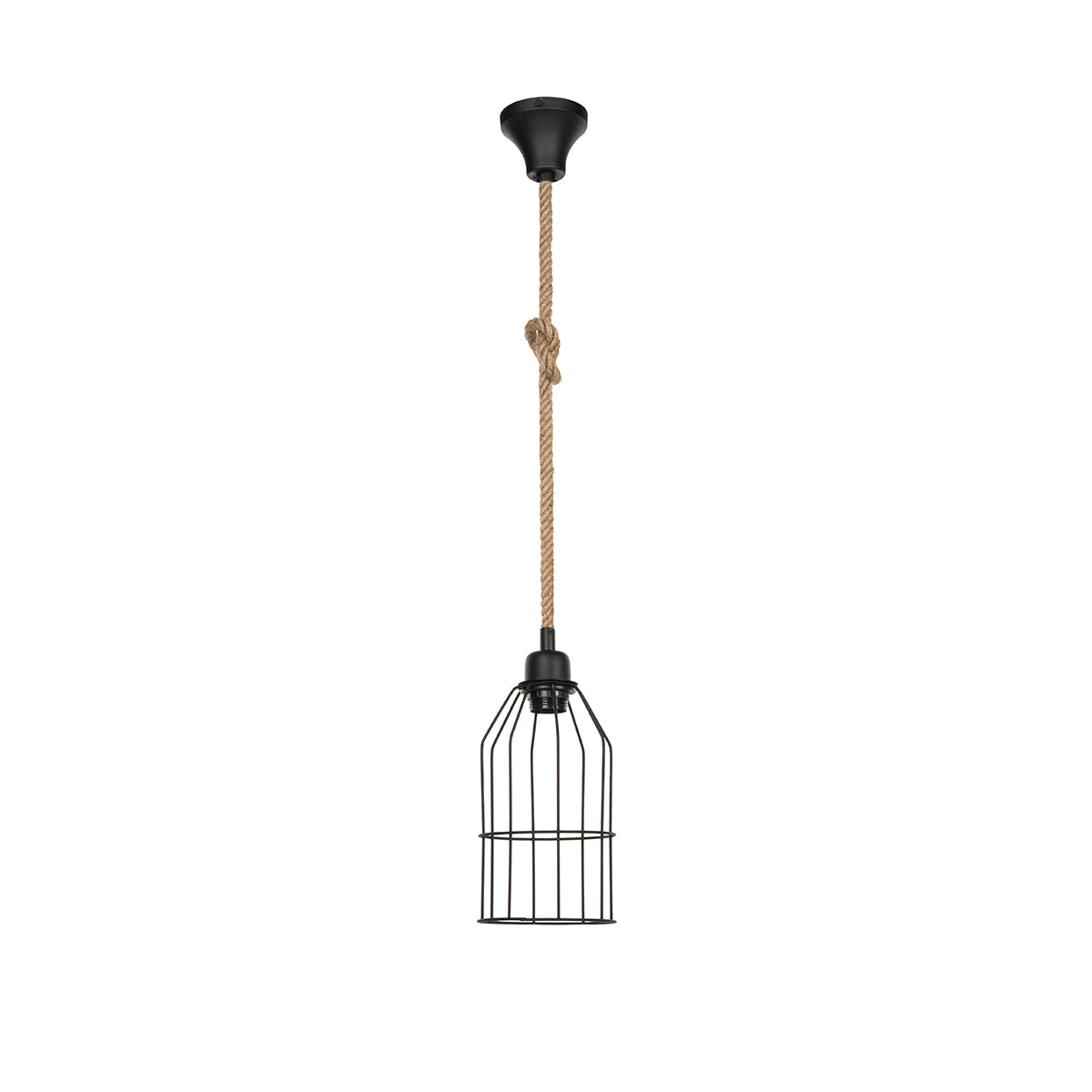 GloboStar® TALAH 203-0009 Vintage Κρεμαστό Φωτιστικό Σχοινί Μονόφωτο 1 x E27 IP20 Μαύρο Μέταλλο με Μπεζ Σχοινί - Μ14 x Π14 x Υ90cm - ledmania.gr