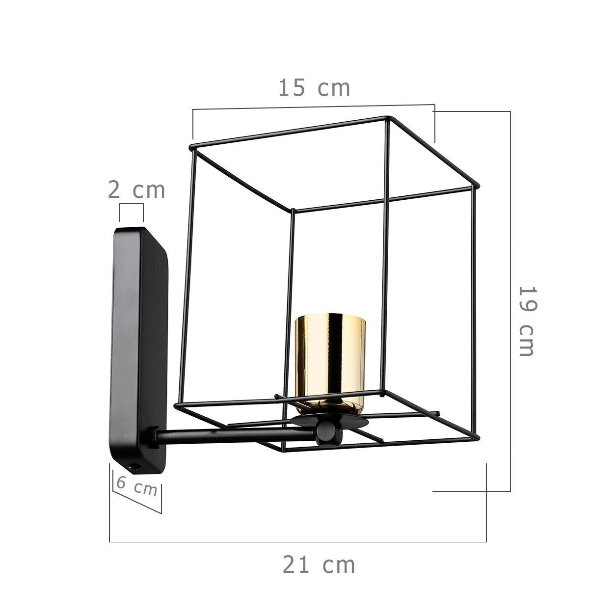 GloboStar® CYRA 203-0012 Μοντέρνο Επιτοίχιο Φωτιστικό Απλίκα Μονόφωτο 1 x E27 IP20 Μαύρο & Χρυσό Μέταλλο - Μ21 x Π21 x Υ19cm - ledmania.gr