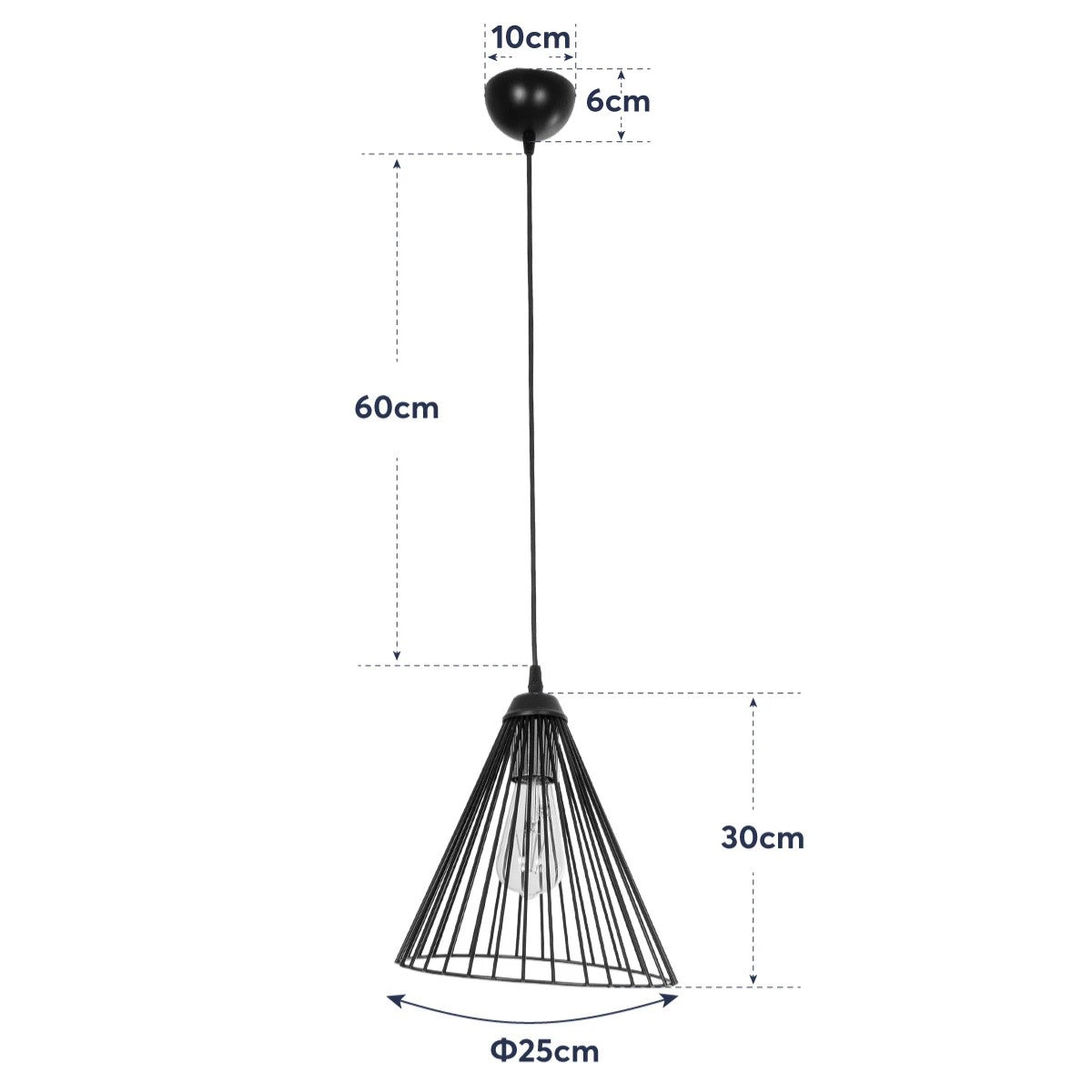 GLOBOSTAR® ARCWIRE LE-203-0015 Μοντέρνο Κρεμαστό Φωτιστικό Οροφής με Ντουί 1 x E27 AC 220-240V IP20 - Μαύρο - Μ25 x Π25 x Υ30cm