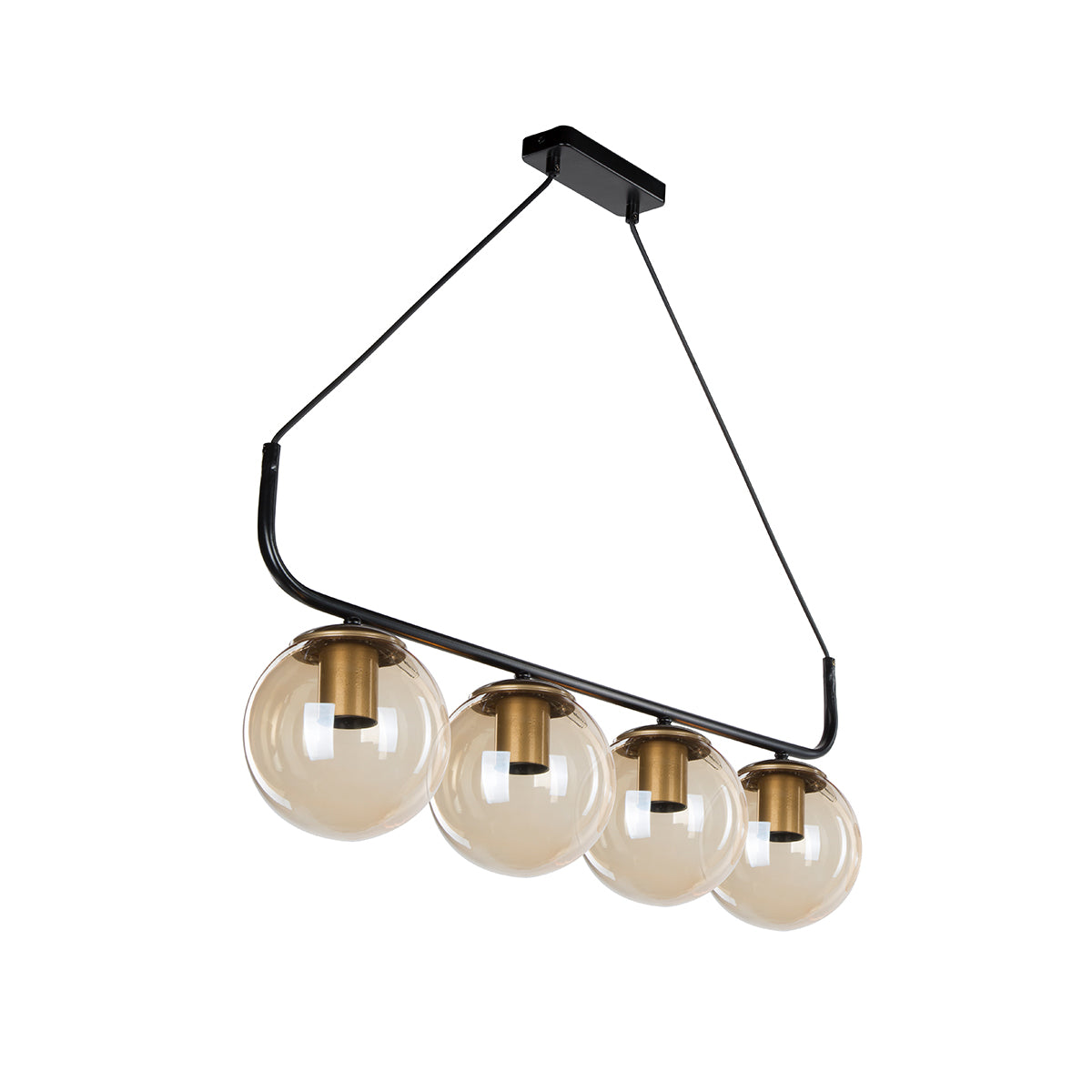 GloboStar® LATTICE 203-0018 Μοντέρνο Φωτιστικό Ράγα Πολύφωτο 4 x E27 IP20 Μαύρο Μέταλλο με Φιμέ Γυάλινες Μπάλες - Μ78 x Π35 x Υ62cm - ledmania.gr