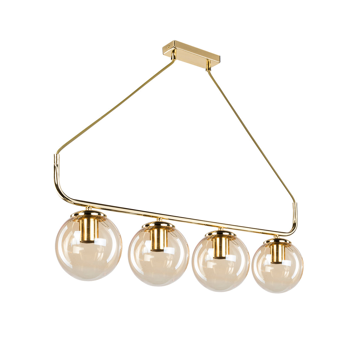GloboStar® LATTICE 203-0019 Μοντέρνο Φωτιστικό Ράγα Πολύφωτο 4 x E27 IP20 Χρυσό Μέταλλο με Φιμέ Γυάλινες Μπάλες - Μ78 x Π35 x Υ62cm - ledmania.gr