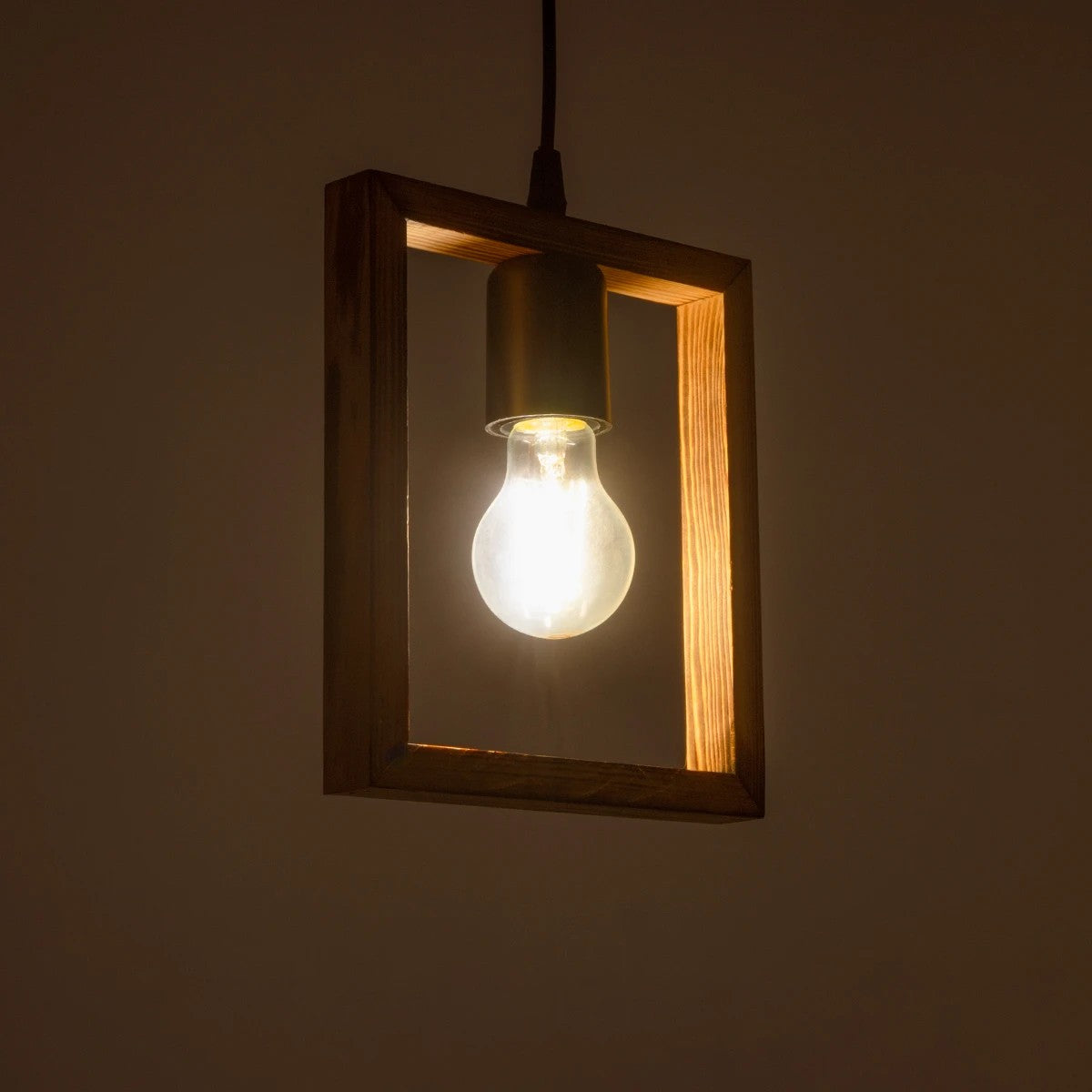 GloboStar® EDISON 203-0020 Vintage Κρεμαστό Φωτιστικό Γεωμετρικό Σχήμα Μονόφωτο 1 x E27 IP20 Μπεζ Ξύλο - Μ19 x Π5 x Υ22cm - ledmania.gr