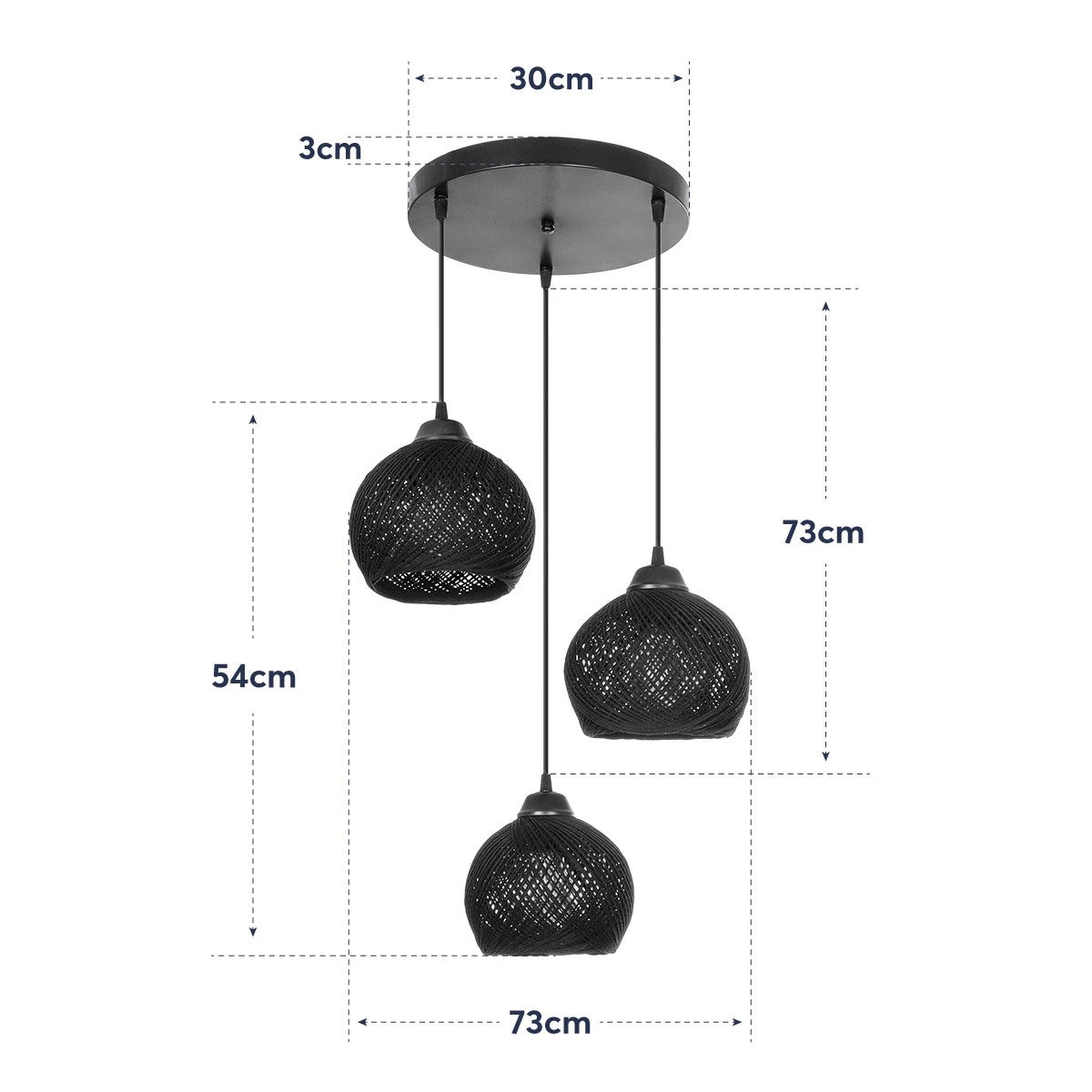 GloboStar® YASAM 203-0024 Vintage Κρεμαστό Φωτιστικό Πλέγμα Τρίφωτο 3 x E27 IP20 Μπεζ Ρατάν - Μ42 x Π42 x Υ54cm - ledmania.gr
