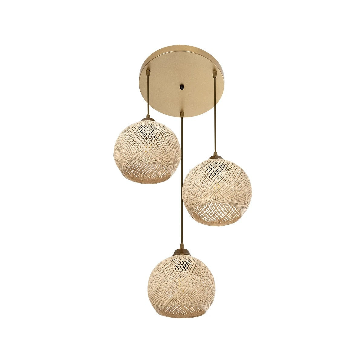 GloboStar® YASAM 203-0024 Vintage Κρεμαστό Φωτιστικό Πλέγμα Τρίφωτο 3 x E27 IP20 Μπεζ Ρατάν - Μ42 x Π42 x Υ54cm - ledmania.gr
