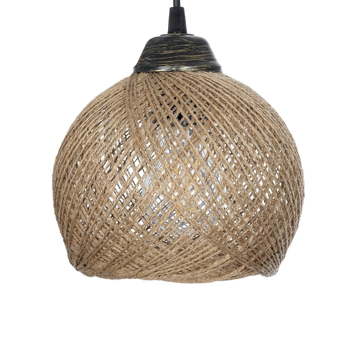 GloboStar® YASAM 203-0025 Vintage Κρεμαστό Φωτιστικό Πλέγμα Τρίφωτο 3 x E27 IP20 Καφέ Ρατάν - Μ42 x Π42 x Υ54cm - ledmania.gr
