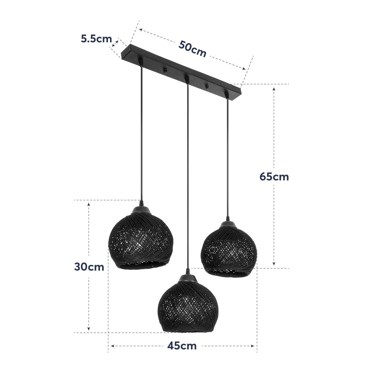 GLOBOSTAR® YASAM 203-0026 Vintage Κρεμαστό Φωτιστικό Οροφής με Ντουί 3 x E27 AC 220-240V IP20 - Μαύρο - Μ45 x Π18 x Υ30cm - ledmania.gr