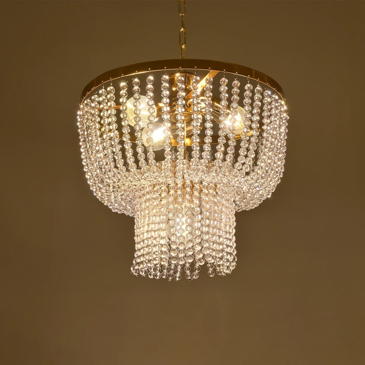 GLOBOSTAR® CRYSTAL 203-0028 Κλασικό Κρεμαστό Φωτιστικό Οροφής με Ντουί 3 x E27 AC 220-240V IP20 - Χρυσό & Διάφανο - Μ41 x Π41 x Υ40cm - ledmania.gr