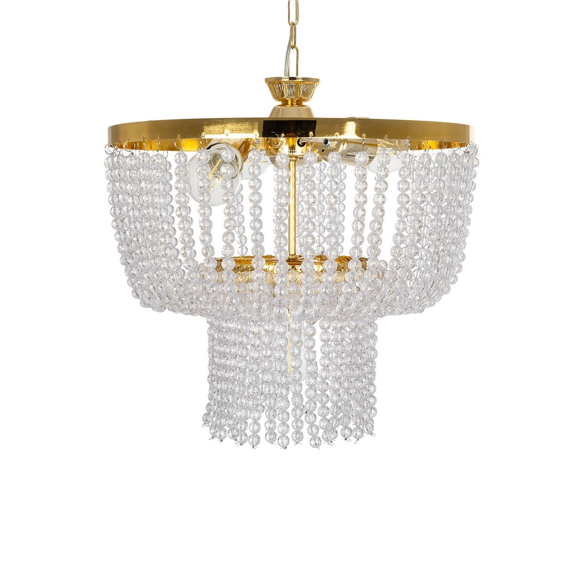 GLOBOSTAR® CRYSTAL 203-0028 Κλασικό Κρεμαστό Φωτιστικό Οροφής με Ντουί 3 x E27 AC 220-240V IP20 - Χρυσό & Διάφανο - Μ41 x Π41 x Υ40cm - ledmania.gr