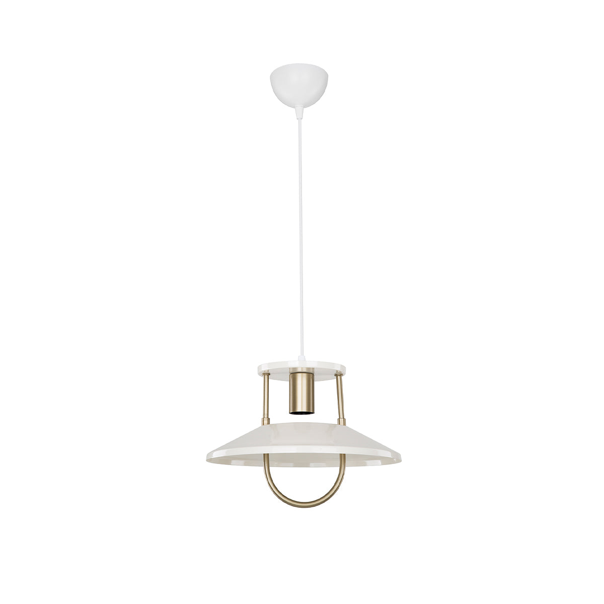 GloboStar® BILLA 203-0041 Vintage Κρεμαστό Φωτιστικό Καμπάνα Μονόφωτο 1 x E27 IP20 Λευκό με Χρυσό Μέταλλο - M30.5 x Π30.5 x Υ70cm - ledmania.gr