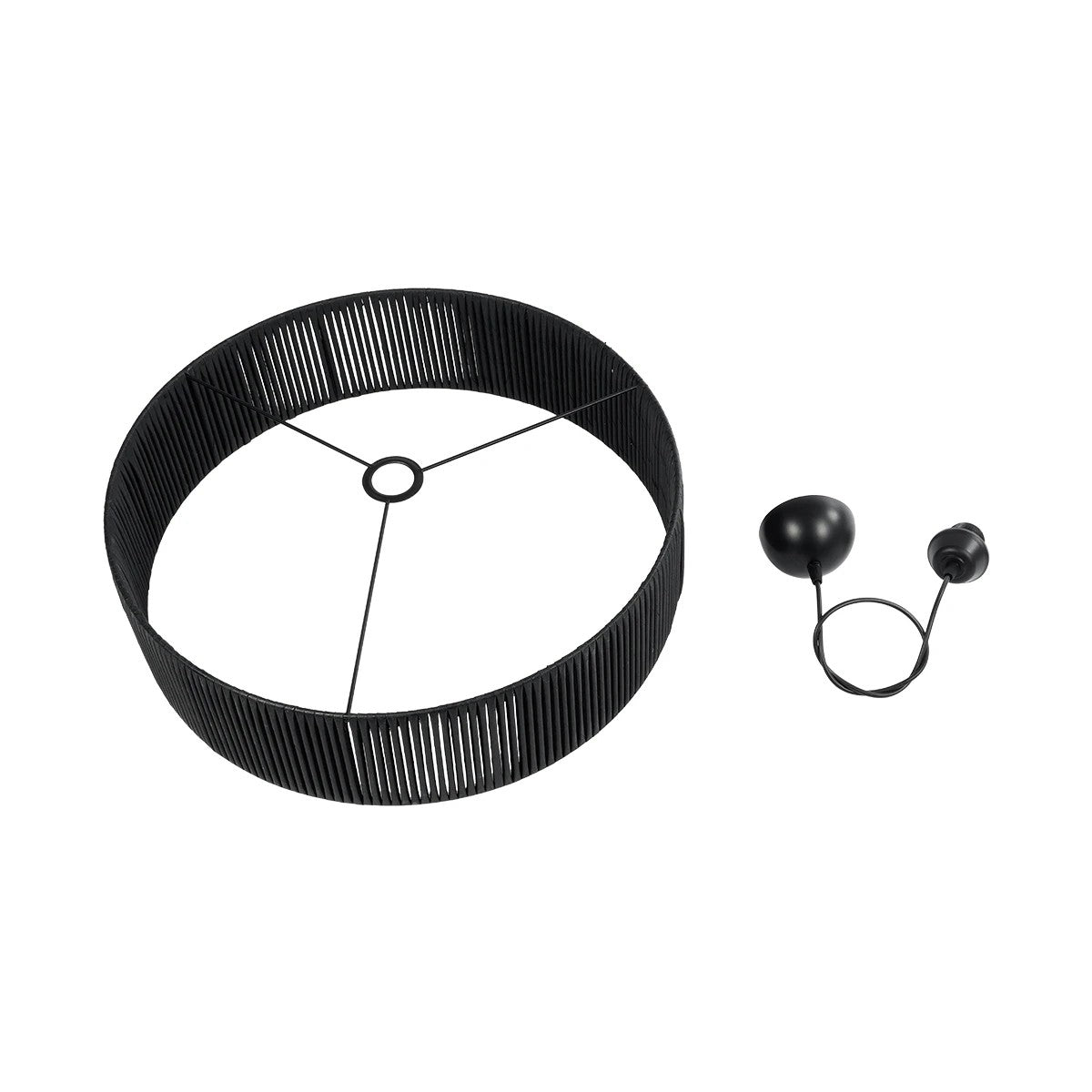 GloboStar® KYCLOS 203-0046 Boho Κρεμαστό Φωτιστικό Καπέλο Μονόφωτο 1 x E27 IP20 Μαύρο Rattan - M55 x Π55 x Υ20cm - ledmania.gr