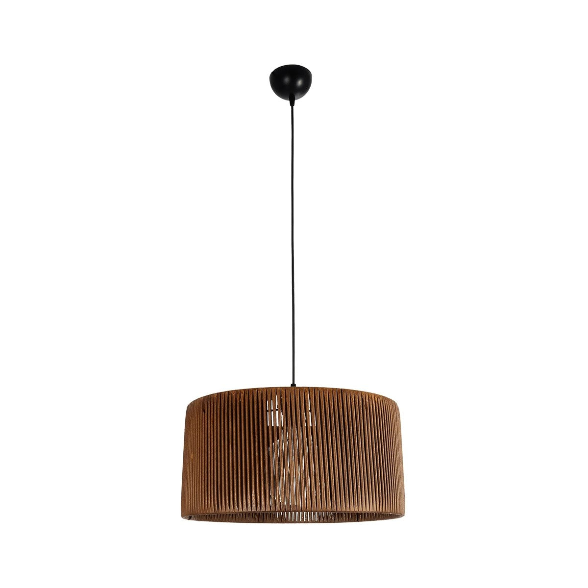 GloboStar® KYCLOS 203-0047 Boho Κρεμαστό Φωτιστικό Καπέλο Μονόφωτο 1 x E27 IP20 Καφέ Rattan - M40 x Π40 x Υ25.5cm - ledmania.gr