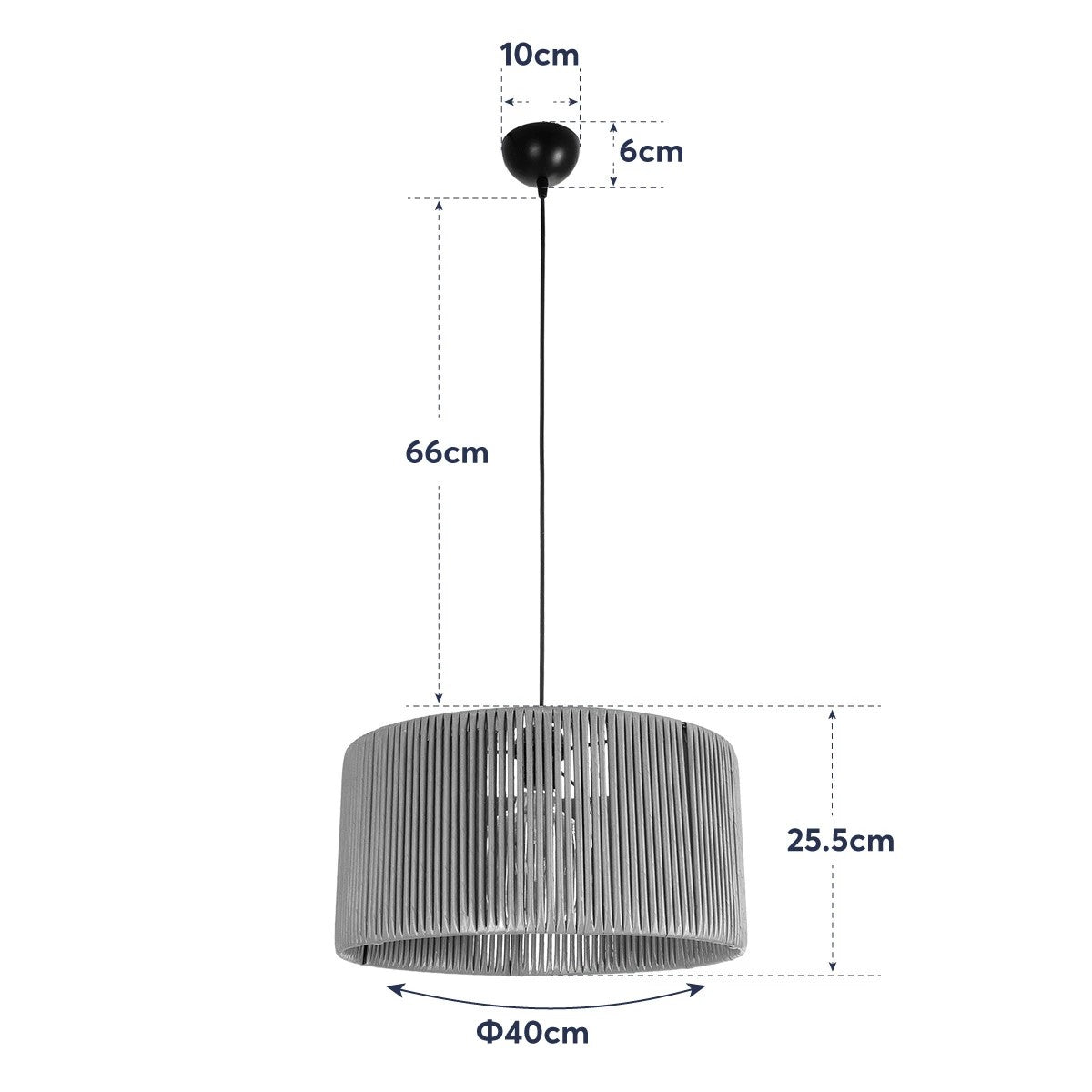 GloboStar® KYCLOS 203-0048 Boho Κρεμαστό Φωτιστικό Καπέλο Μονόφωτο 1 x E27 IP20 Μαύρο Rattan - M40 x Π40 x Υ25.5cm - ledmania.gr