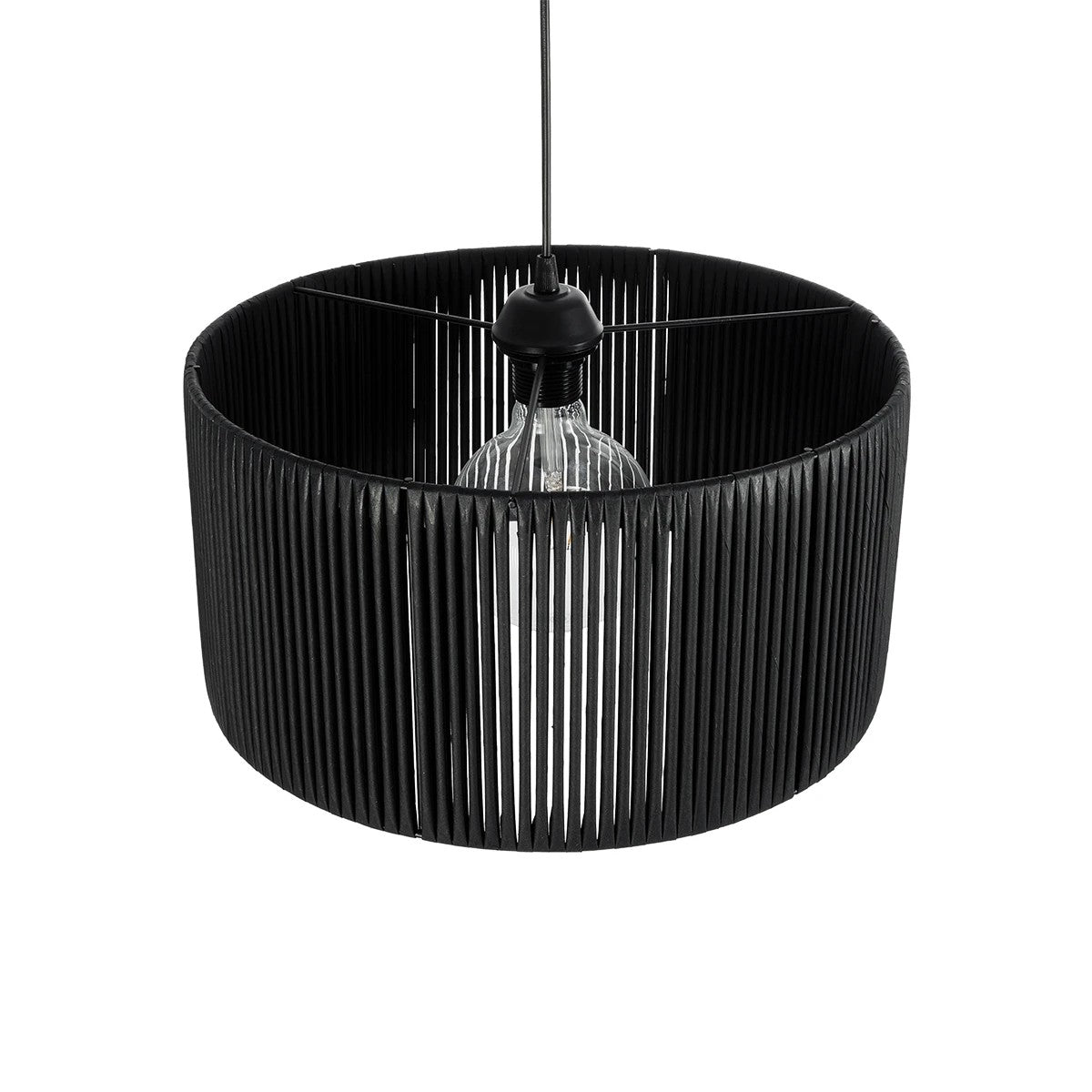 GloboStar® KYCLOS 203-0048 Boho Κρεμαστό Φωτιστικό Καπέλο Μονόφωτο 1 x E27 IP20 Μαύρο Rattan - M40 x Π40 x Υ25.5cm - ledmania.gr