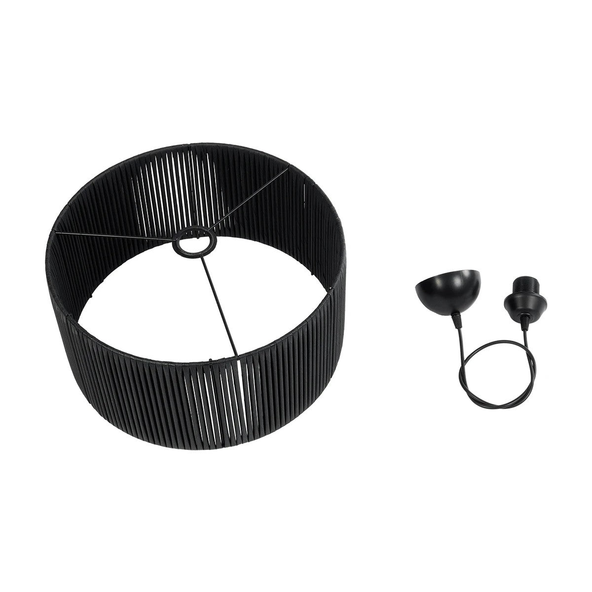 GloboStar® KYCLOS 203-0048 Boho Κρεμαστό Φωτιστικό Καπέλο Μονόφωτο 1 x E27 IP20 Μαύρο Rattan - M40 x Π40 x Υ25.5cm - ledmania.gr