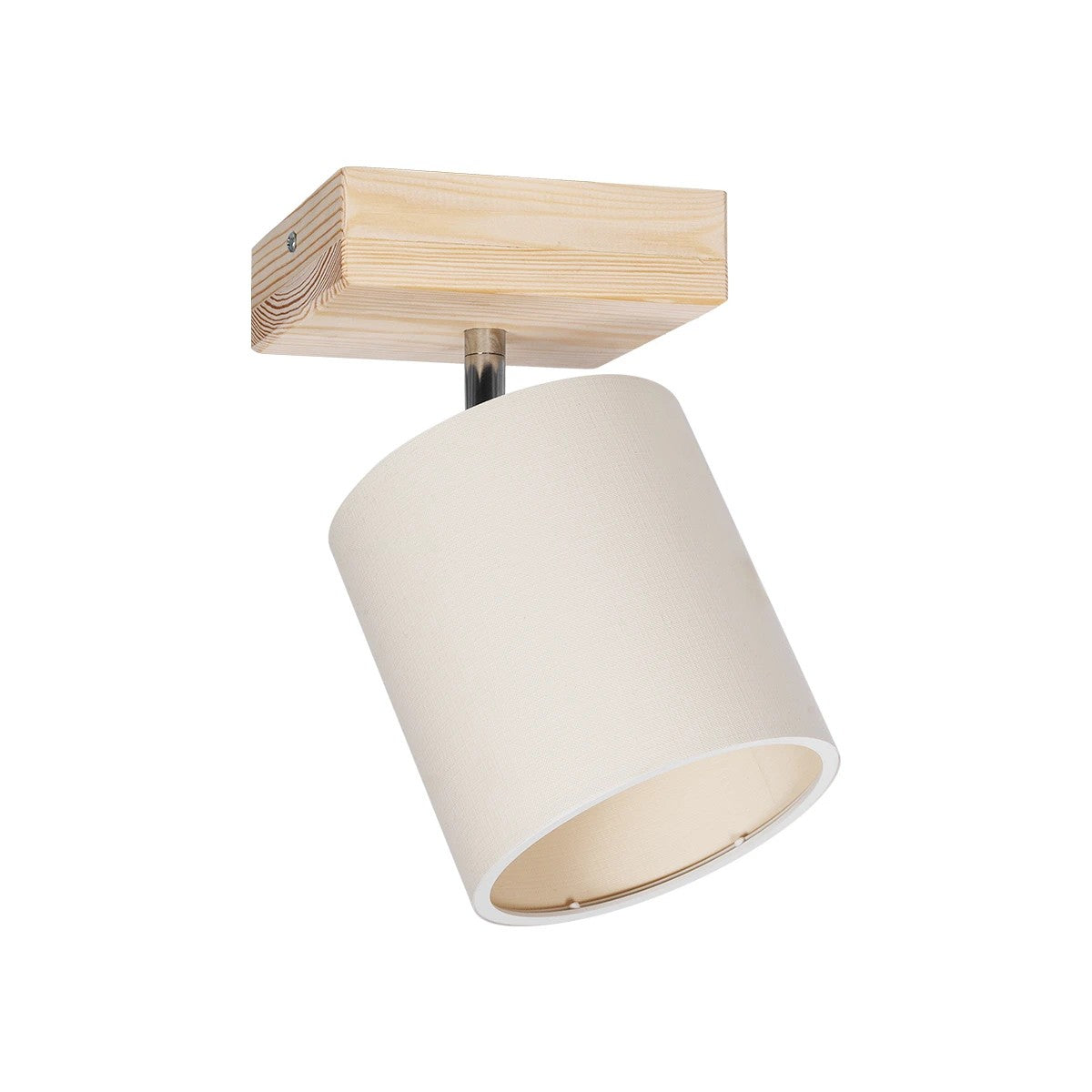 GloboStar® CUP 203-0060 Vintage Φωτιστικό Οροφής Σποτ Μονόφωτο 1 x E27 IP20 Μπέζ Ξύλο με Λευκό Ύφασμα - Μ14.5 x Π14.5 x Υ25cm - ledmania.gr
