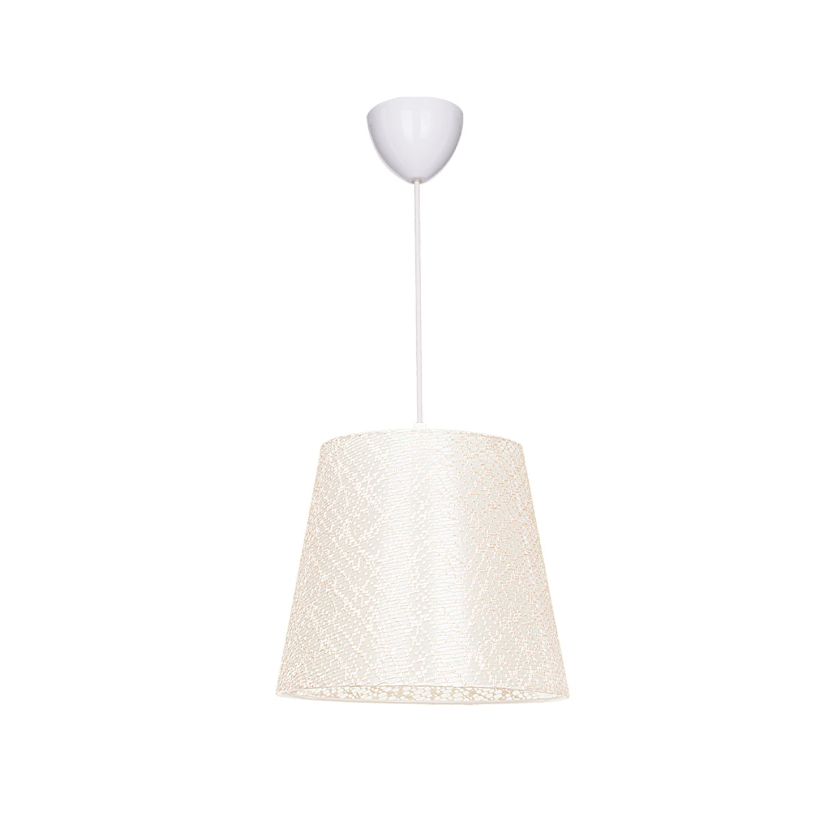 GloboStar® CONEY 203-0071 Μοντέρνο Κρεμαστό Φωτιστικό Καπέλο Μονόφωτο 1 x E27 IP20 Mπεζ Διάτρητο Ύφασμα - Μ26 x Π26 x Υ93cm - ledmania.gr