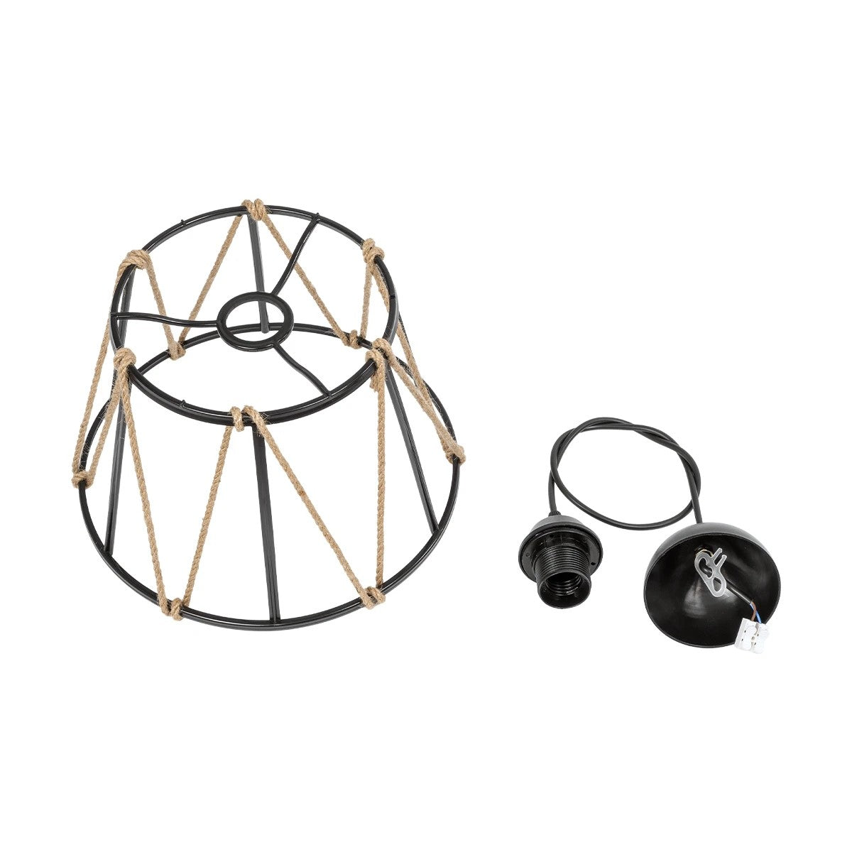 GloboStar® JUTE 203-0090 Μοντέρνο Κρεμαστό Φωτιστικό Σχοινί Μονόφωτο 1 x E27 IP20 Μαύρο Πλαστικό με Μπεζ Σχοινί - Μ30 x Π30 x Υ23cm - ledmania.gr