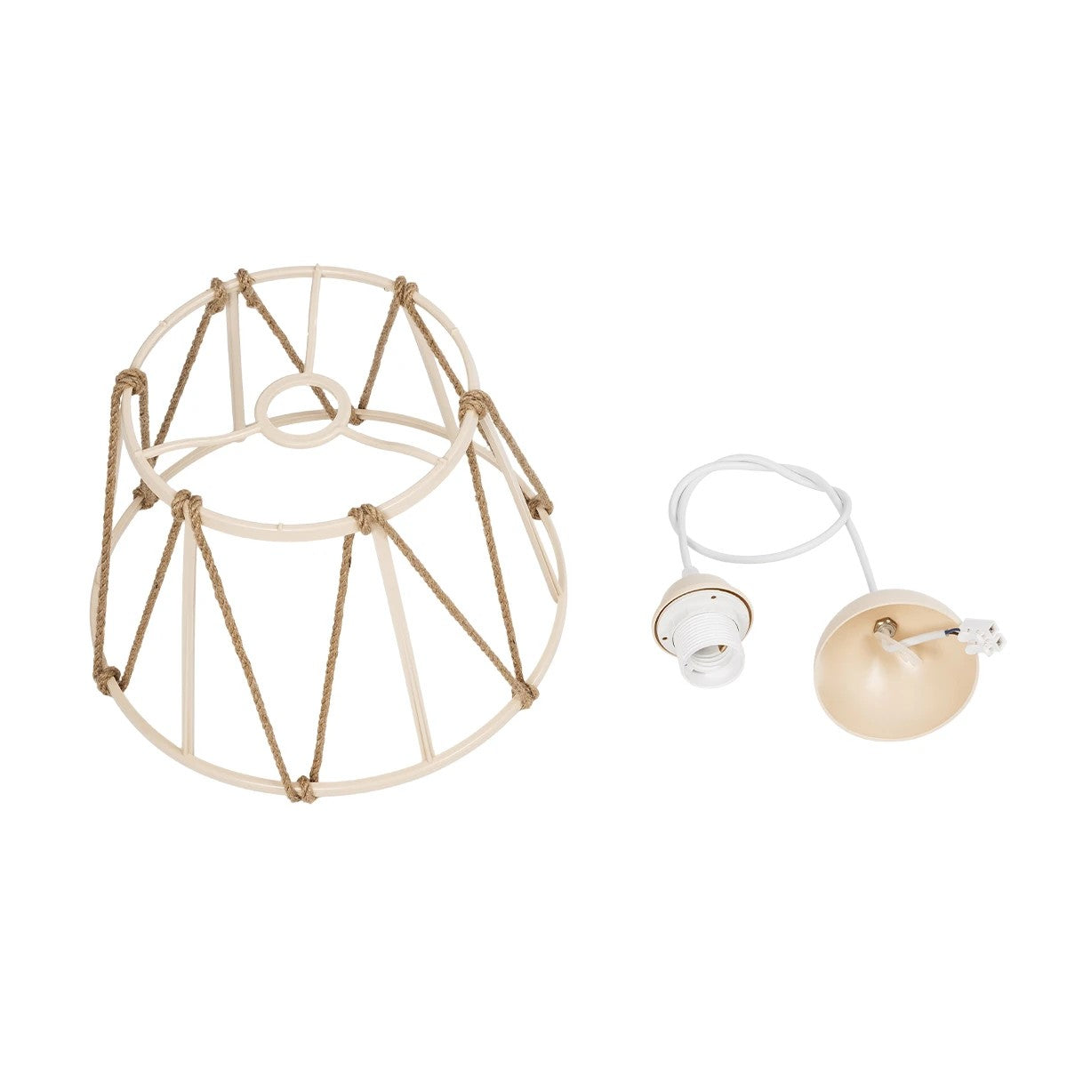 GloboStar® JUTE 203-0092 Μοντέρνο Κρεμαστό Φωτιστικό Σχοινί Μονόφωτο 1 x E27 IP20 Μπεζ Πλαστικό με Μπεζ Σχοινί - Μ30 x Π30 x Υ23cm - ledmania.gr