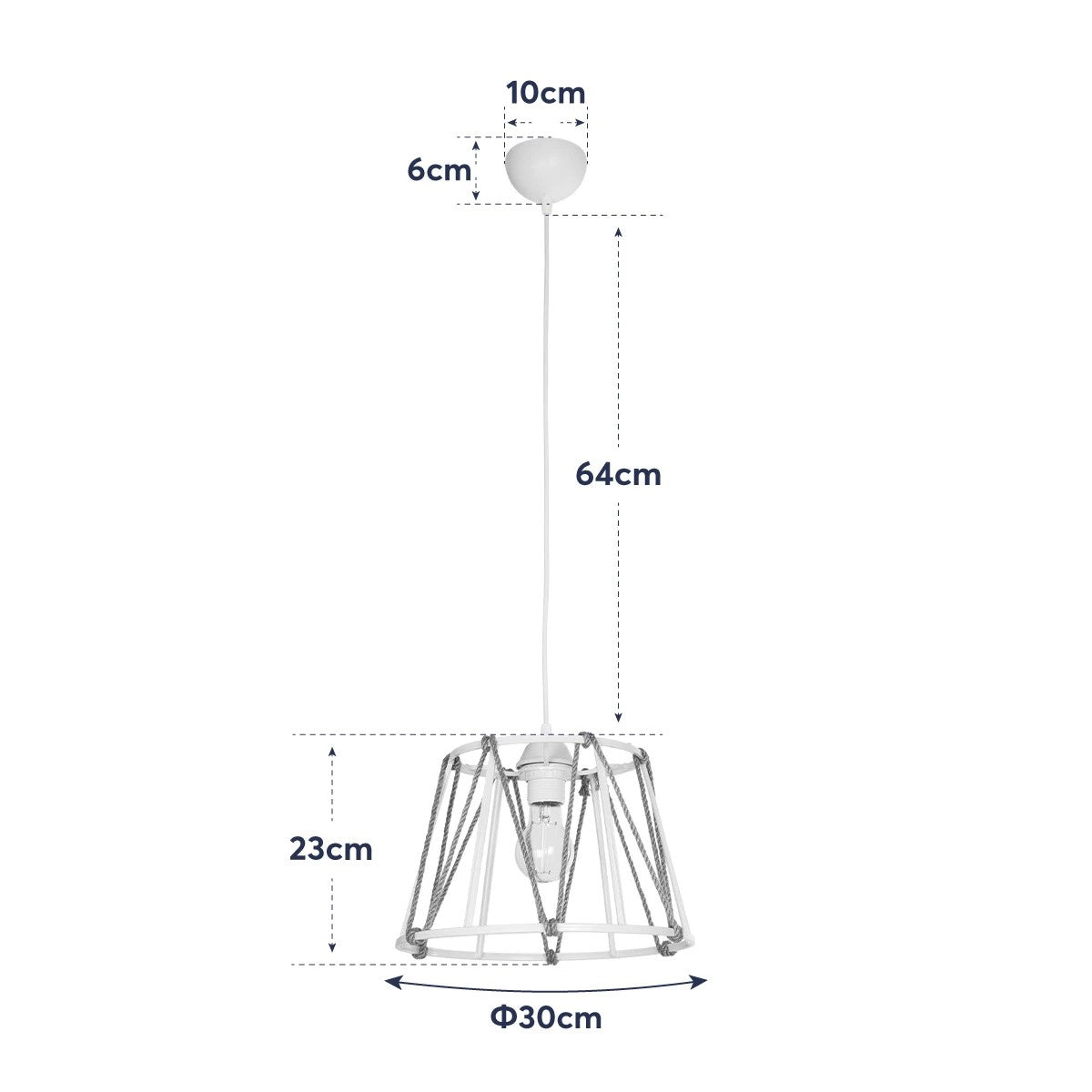 GloboStar® JUTE 203-0092 Μοντέρνο Κρεμαστό Φωτιστικό Σχοινί Μονόφωτο 1 x E27 IP20 Μπεζ Πλαστικό με Μπεζ Σχοινί - Μ30 x Π30 x Υ23cm - ledmania.gr
