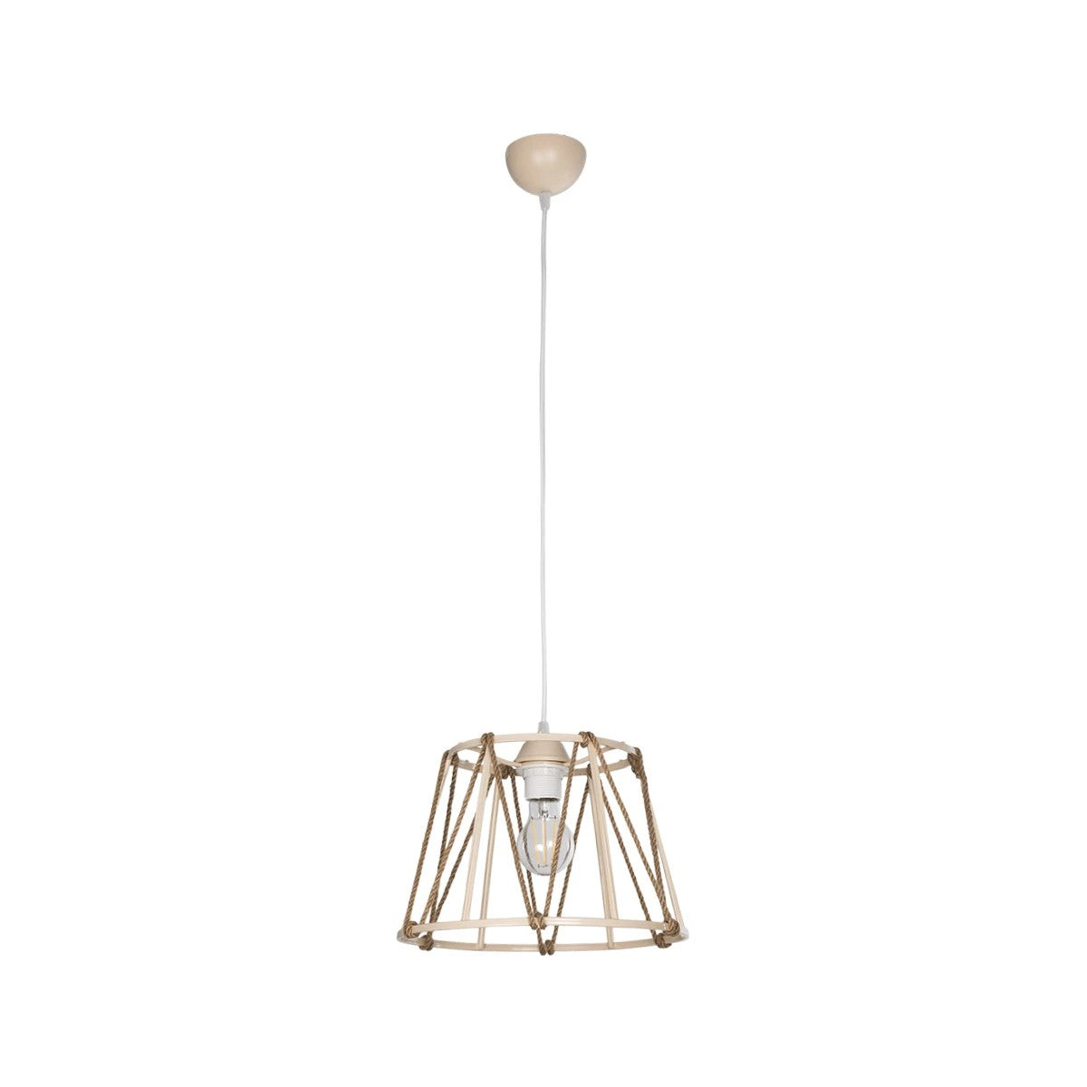 GloboStar® JUTE 203-0092 Μοντέρνο Κρεμαστό Φωτιστικό Σχοινί Μονόφωτο 1 x E27 IP20 Μπεζ Πλαστικό με Μπεζ Σχοινί - Μ30 x Π30 x Υ23cm - ledmania.gr