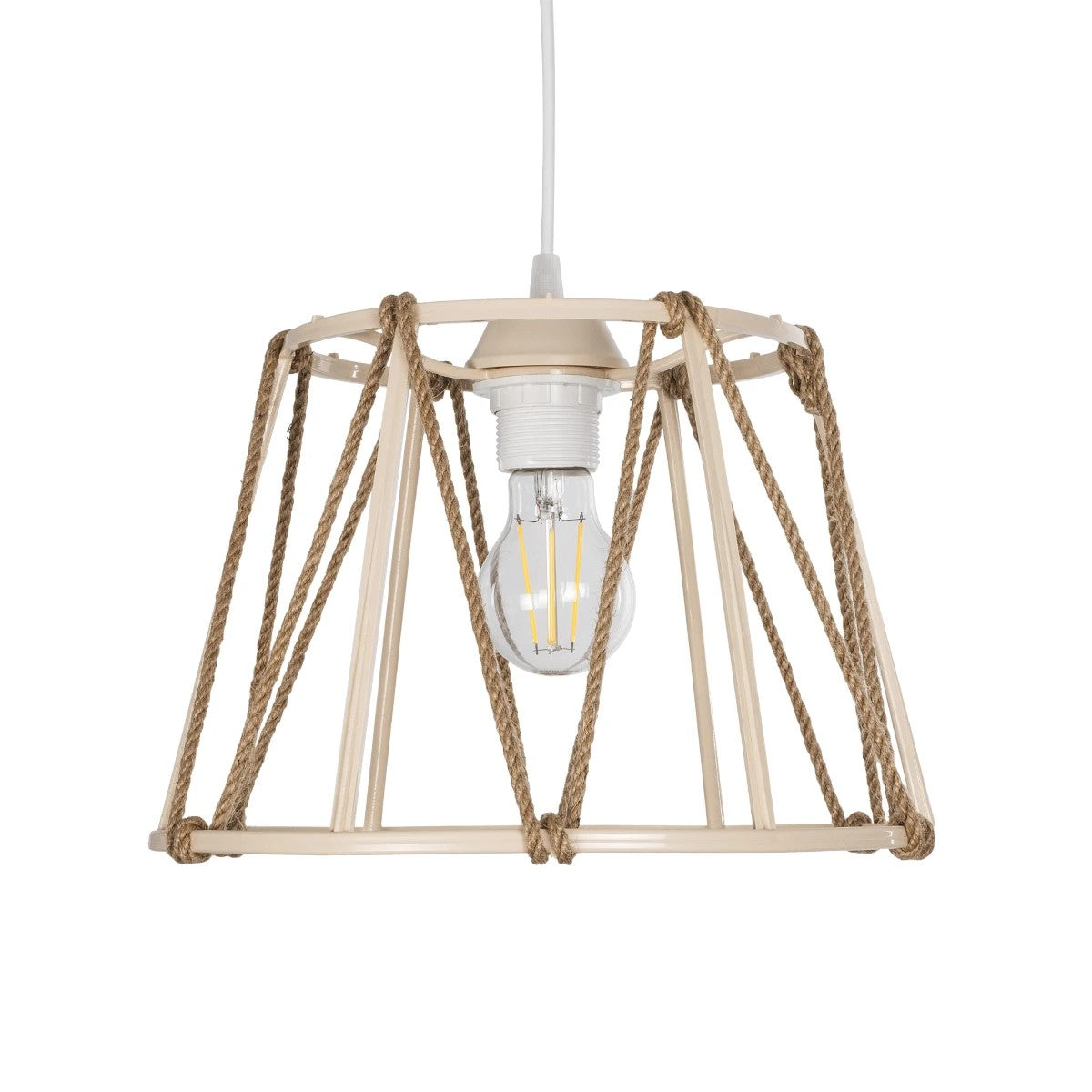 GloboStar® JUTE 203-0092 Μοντέρνο Κρεμαστό Φωτιστικό Σχοινί Μονόφωτο 1 x E27 IP20 Μπεζ Πλαστικό με Μπεζ Σχοινί - Μ30 x Π30 x Υ23cm - ledmania.gr