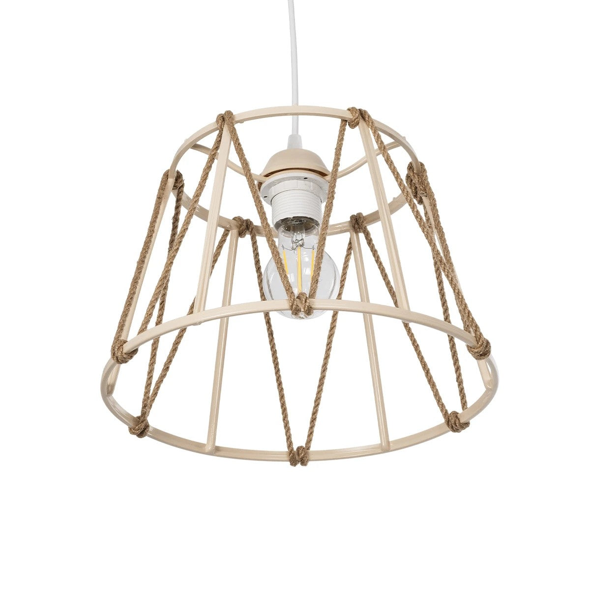 GloboStar® JUTE 203-0092 Μοντέρνο Κρεμαστό Φωτιστικό Σχοινί Μονόφωτο 1 x E27 IP20 Μπεζ Πλαστικό με Μπεζ Σχοινί - Μ30 x Π30 x Υ23cm - ledmania.gr