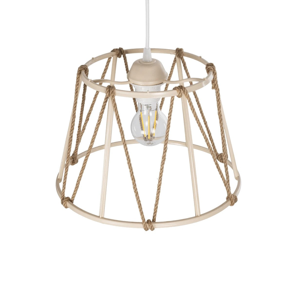 GloboStar® JUTE 203-0092 Μοντέρνο Κρεμαστό Φωτιστικό Σχοινί Μονόφωτο 1 x E27 IP20 Μπεζ Πλαστικό με Μπεζ Σχοινί - Μ30 x Π30 x Υ23cm - ledmania.gr