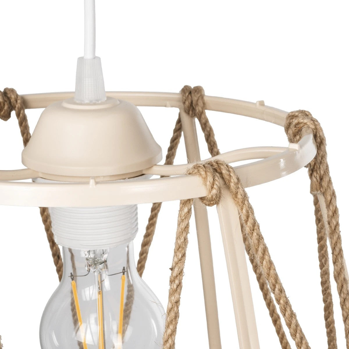 GloboStar® JUTE 203-0092 Μοντέρνο Κρεμαστό Φωτιστικό Σχοινί Μονόφωτο 1 x E27 IP20 Μπεζ Πλαστικό με Μπεζ Σχοινί - Μ30 x Π30 x Υ23cm - ledmania.gr